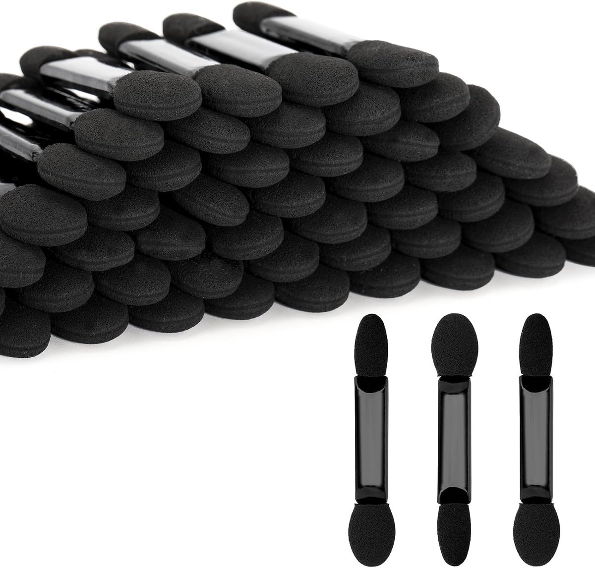 50 stuks oogschaduwapplicator, zwart, wegwerpoogschaduwpenseel, dubbele zijden, oogschaduw, spons, applicatorkwast | Microborstels, wimperverlengingsborstel voor het verfijnen van wimpers, voor make-up, reiniging