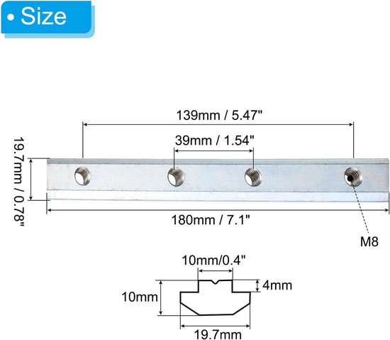 7,1 inch rechte lijn connector, 4 stuks T/V-sleuf aluminium extrusie connector hoekbeugel met M8-schroeven voor 45-serie aluminium profiel (zilver) — afbeelding 5