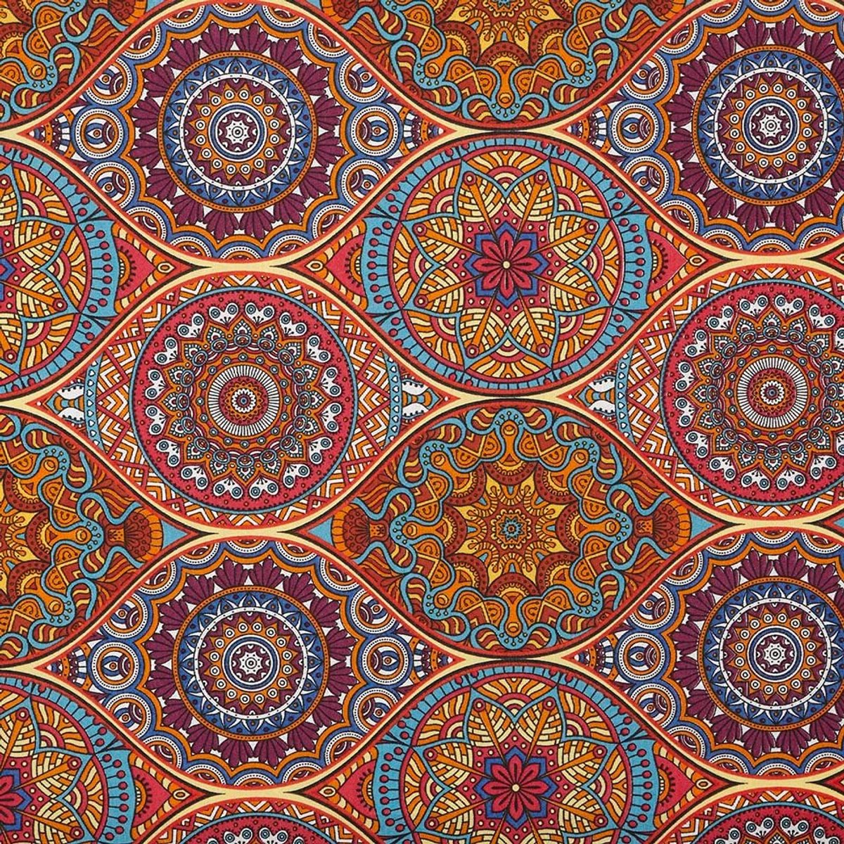 Stof, Decoratie, Bekleden, Kussens, Gordijnen, Dekens, Tassen, Tafelkleden, Handwerk, 100 cm Lang x 280 cm Breed, Mandala's, Veelkleurig, Oranje - 1 Meter