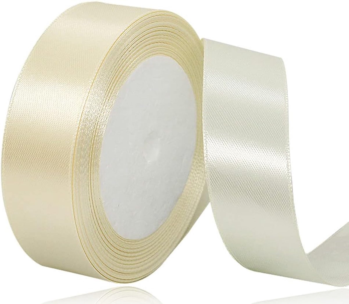 lint crème 25 mm, 22 meter beige decoratief cadeaulint, breed lint, stoffen lint voor bruiloft, doop en verjaardagsgeschenken