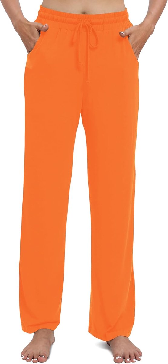 Casual Rechte Pijpen Stretch Broek met Trekkoord Elastische Taille Yoga Broek met Zakken