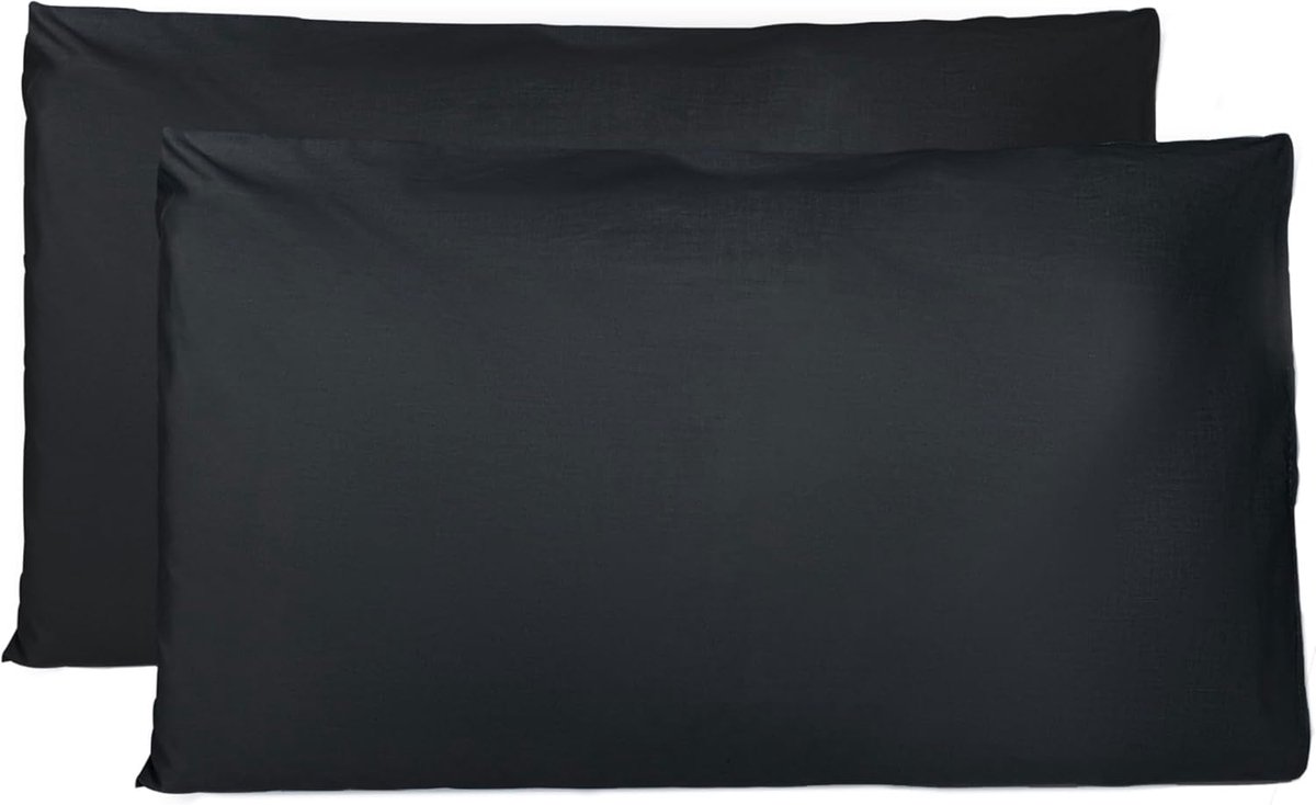 Kussenslopen 100% Pure katoen 40x80 CM, Set van 2 Bed Kussen Stoffen Gemaakt in Italië, Tassluiting, Solid Color, Standaard Maat met - Zwart