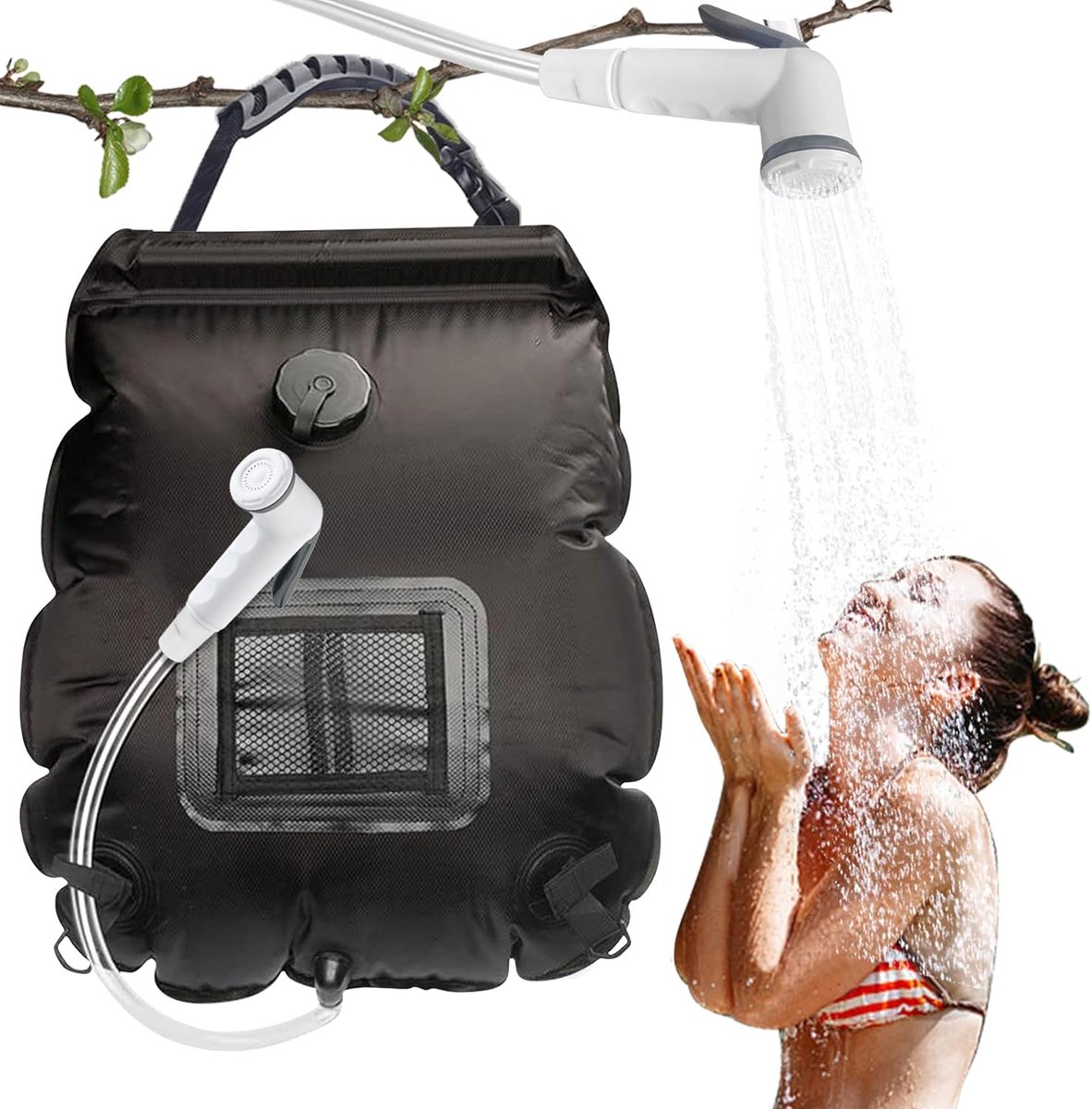 Douchezak op zonne-camping, 20 l, reisdouche met douchekop, zonne-douchezak, opvouwbaar voor douche, temperatuur 45 °C, met omschakelbare douchekop, voor wandelen, klimmen