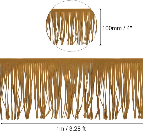 1 Iarda 10 cm franjes van PU-leer nappaleer afwerking dubbelzijdig naaien voor doe-het-zelf kleding handwerk decoratie rok, kaki — afbeelding 5