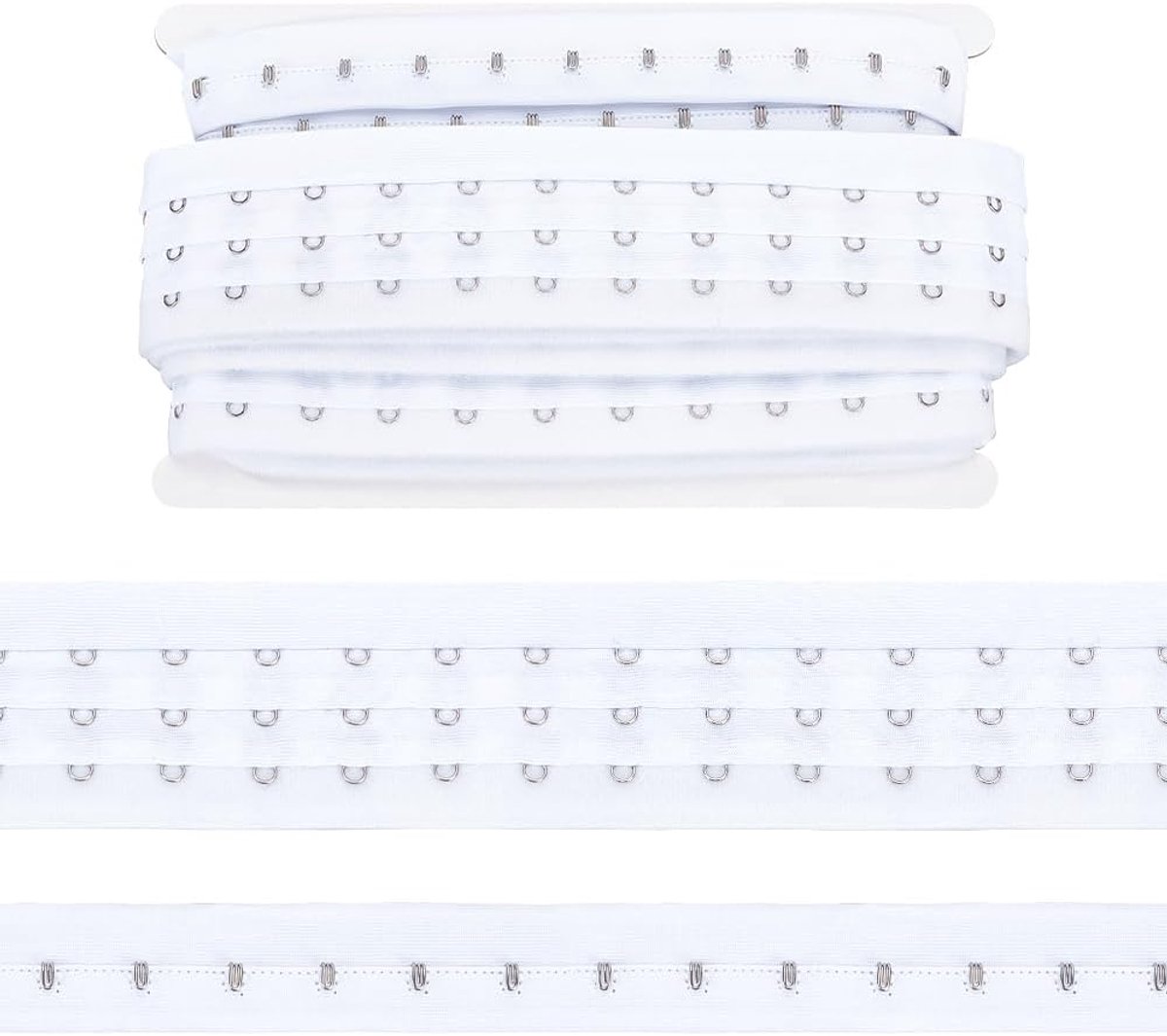 3 m paar 3-rijig haak- en ooglint 49 mm breed wit polyester afstandslint met haken en oog roestvrij staal randbezettingslint voor DIY decoratie
