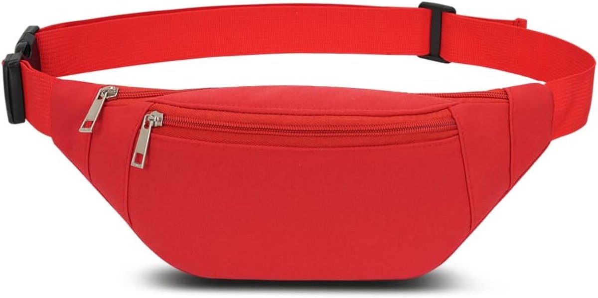 Heuptas voor dames en heren, 3 zakken met ritssluiting, verstelbare riem, tas voor training, reizen, vrije tijd, hardlopen, wandelen, Rood, 31*4*13 cm (L*W*H), Sport.