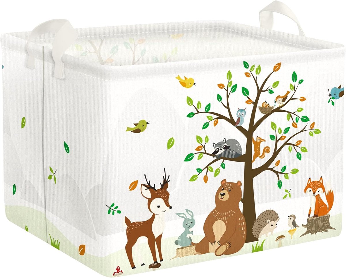 Woodland Animals Bear Fox wasbeerboom, babygeschenkmand, hertenuil, rechthoekig, inklapbaar, voor boeken, kleding, handdoeken
