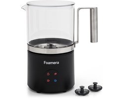 Foamera Glazen Melkopschuimer – Elektrische Melkopschuimer – PFAS-vrij – 4-in-1 – 500ML – Vaatwasserbestendig – Zwart