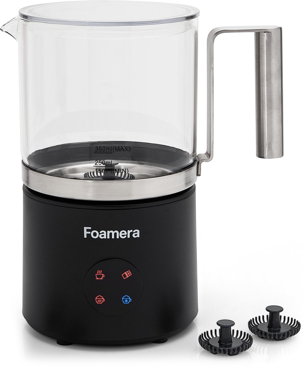 Foamera Glazen Melkopschuimer – Elektrische Melkopschuimer – PFAS-vrij – 4-in-1 – 500ML – Vaatwasserbestendig – Zwart