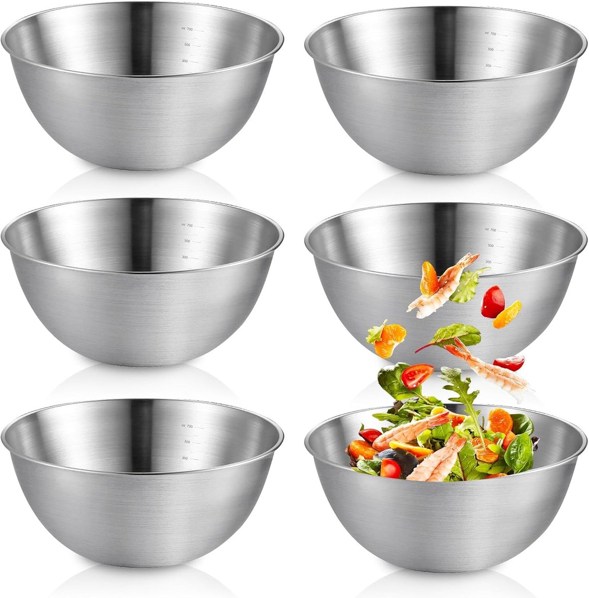 Set van 6 roestvrijstalen kom, mengkom van roestvrij staal, slakom van roestvrij staal, bakopslag, stapelbaar, veelzijdig, vaatwasmachinebestendig, voor dips, snacks, 16,8 x 8,5 x 6,8 cm