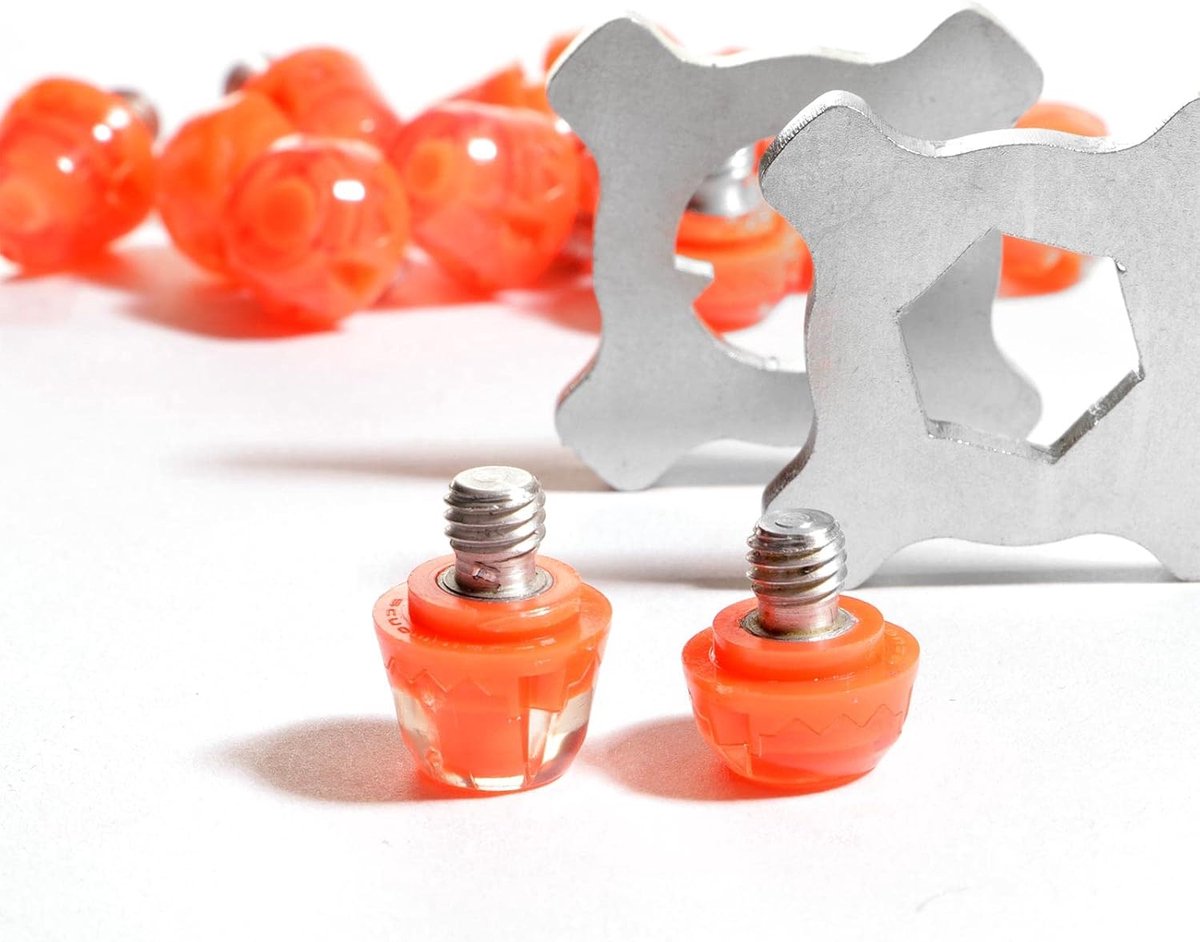 noppen voor voetbalschoenen, 12 x voetbalnoppen, standaard schroefdraad met 2 x noppensleutel (fluorescerend oranje)