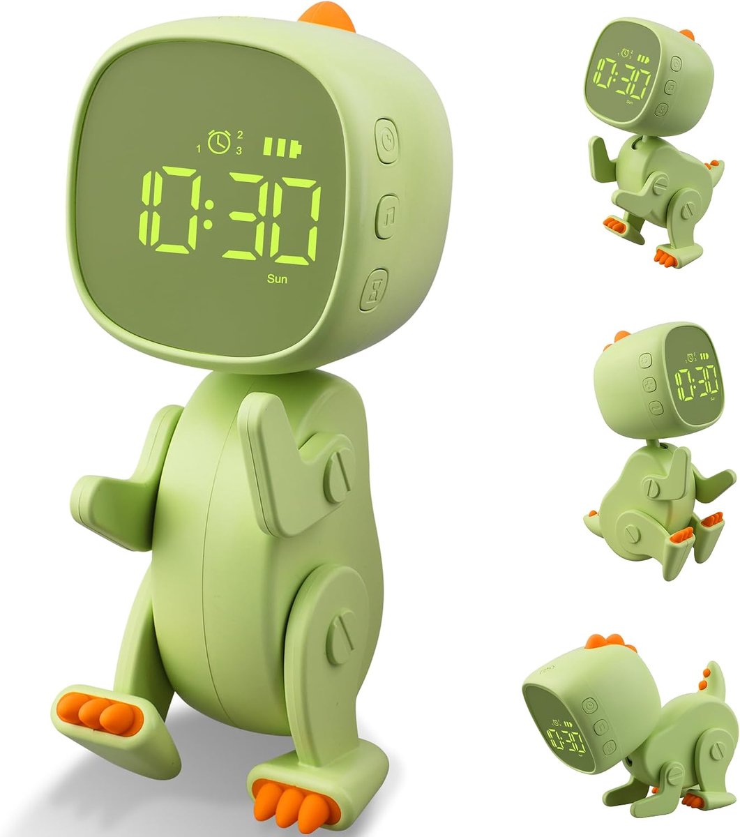 Wekker Kinderen met LED Nachtlampje,Snooze,Temperatuurdisplay,12/24 uur,Cadeau voor Jongens en Meisjes,Slaapkamer,Studiekamer (Smaragdgroen)