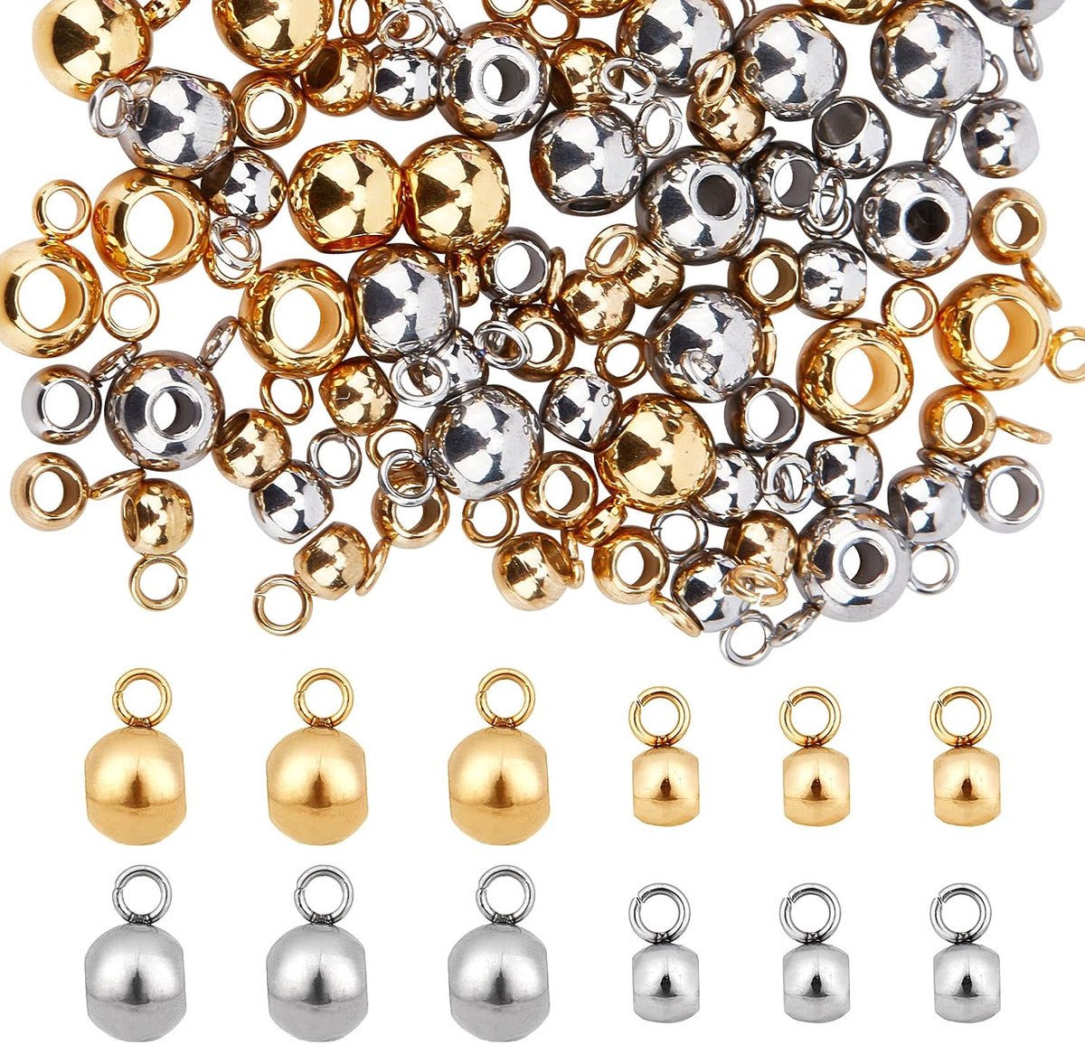 1 Doos 80 Stks 4 Stijlen Rvs Bail Kralen met Charm Loop Bails Hanger Links Bail Kralen Losse Spacer Rondelle Bail Kralen Kolom Bails voor sieraden Maken Kralen Kit Volwassen DIY Craft