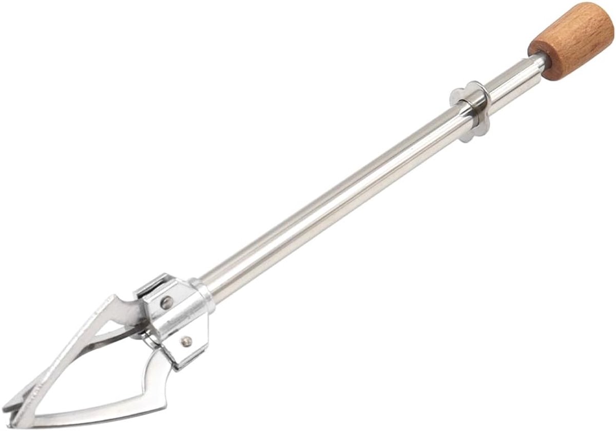 IJspiker, houten handvat, 17 cm, drievoudige voedselclip, telescopische ijsblokjeshouder, roestvrij staal, multifunctioneel, pickle vork