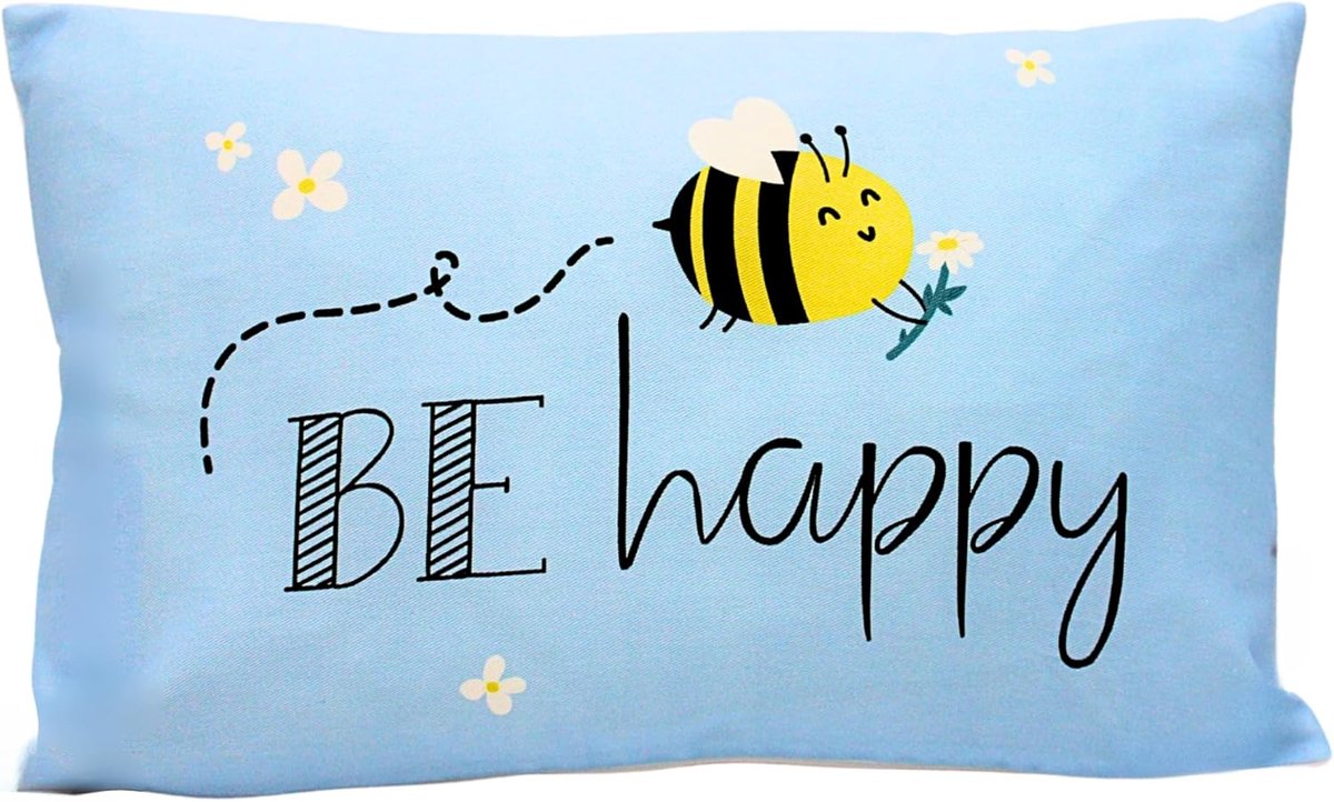 Sierkussen - knuffelkussen met bij/decoratief kussen - hoofdkussen - BE Happy - L/B/H ca. 40 x 13 x 23 cm, 100% katoen.