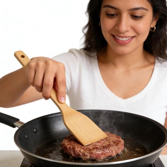 Set van 8 keukengerei van bamboe, houten lepels en spatels, anti-aanbaklaag en wok, spatel, schep, hittebestendige keukengerei, gereedschap, lepel, spatel — afbeelding 5
