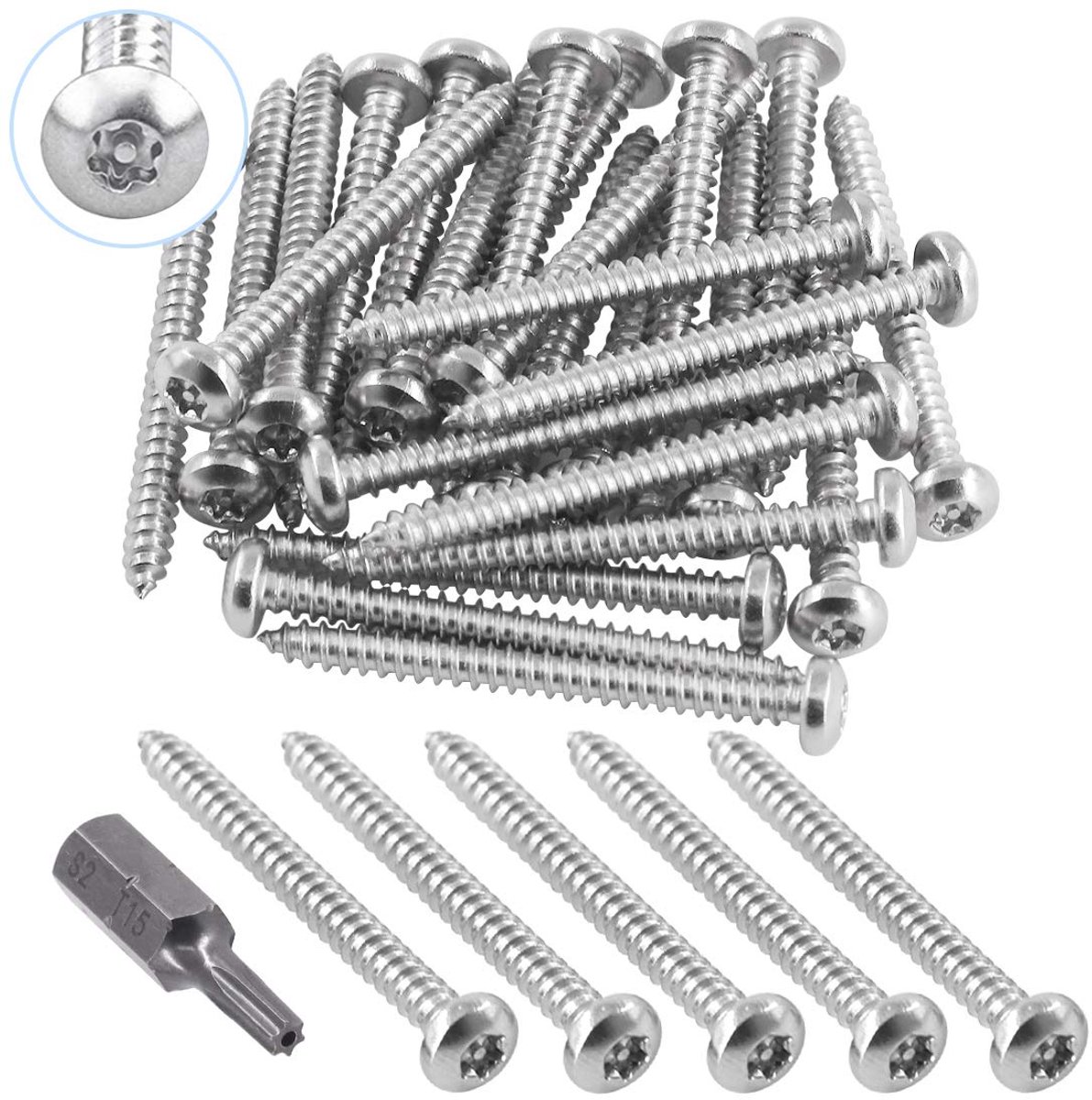 51 Stks #6 x 1-1/2 '' Knop Hoofd Torx Beveiligingsmachine Schroeven Roestvrij Staal Sabotage Resistente Schroeven met T15 Bit (50 stks #6 x 1-1/2 ")