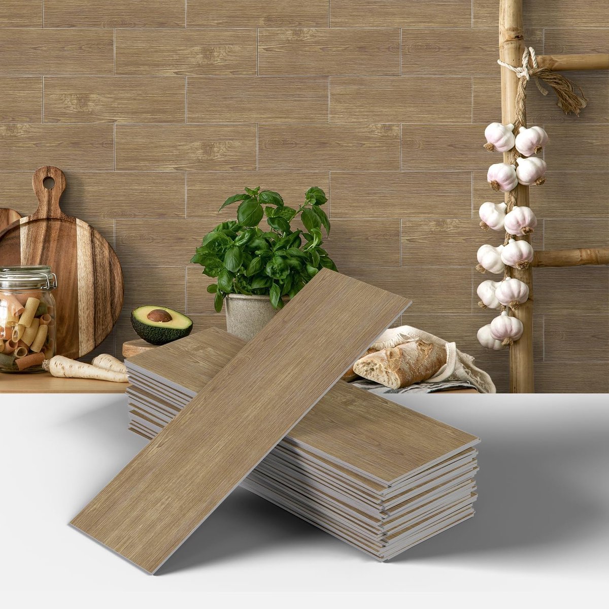Tegelstickers voor keuken, AMOYUN 12 stuks muursticker met houten effect, 3D-wandpanelen pel-en-plak wandtegel backsplash voor badkamer, retro zelfklevende waterdichte metrotegels doe-het-zelf - 10 x