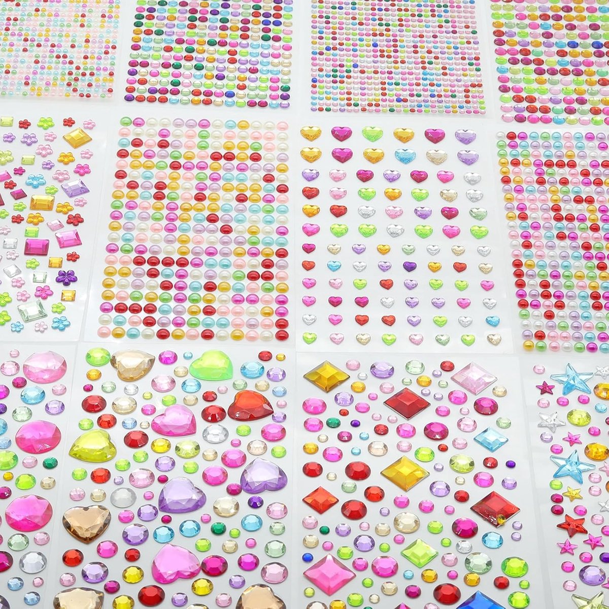 Strassteentjes, 12 vellen glittersteentjes, gezichtsstickers, glitterstenen voor kinderen
