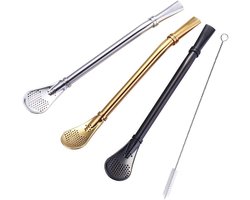 Herbruikbare Bombilla Rietjes, 3 Stuks Yerba Mate Thee RVS Drinkrietjes, Kerstcadeaus, met Reinigingsborstel door Beruth