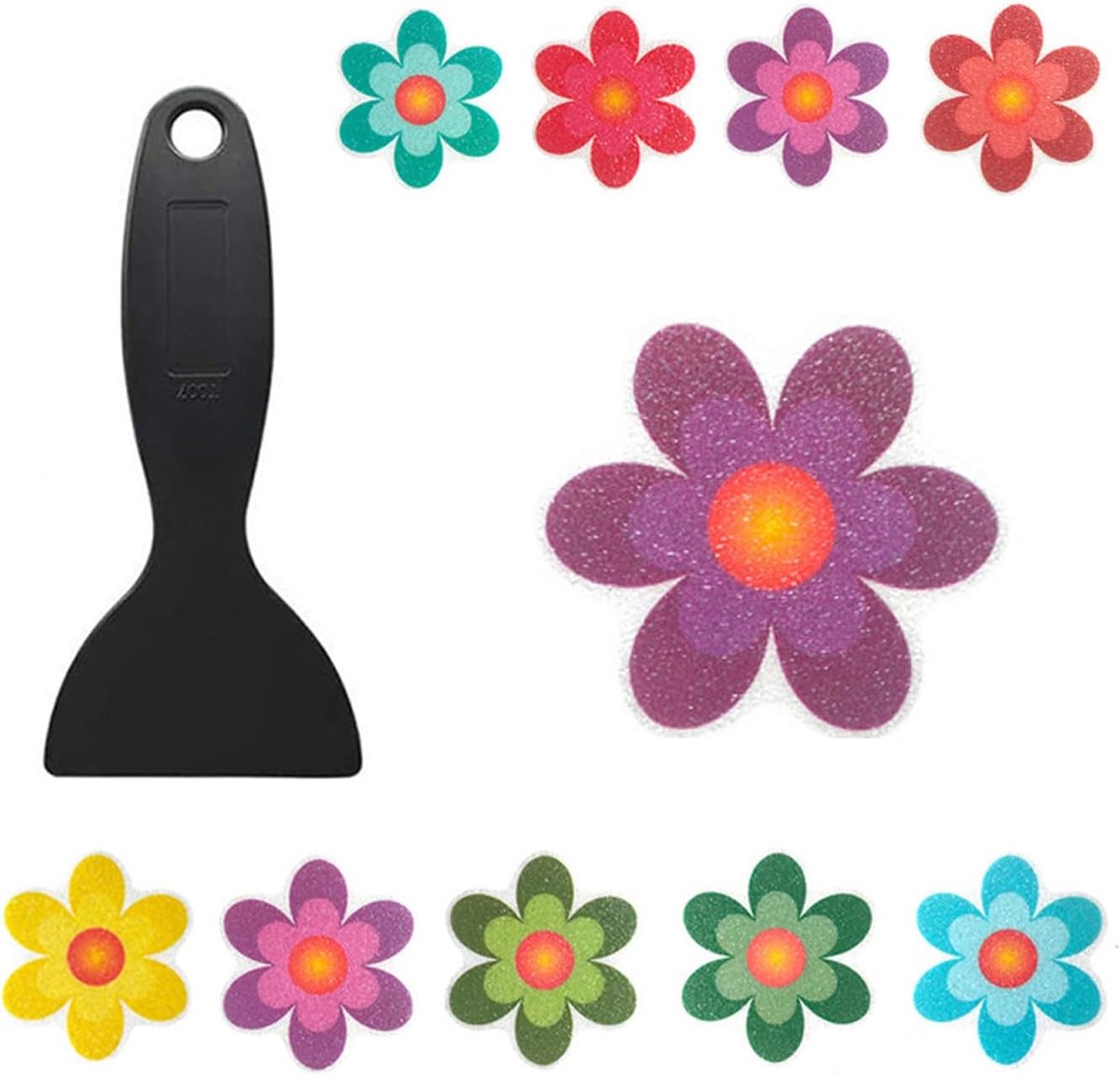10 stuks bloemenbadstickers, antislip, zelfklevend, antislip badband met schraper, geschikt voor douche en badkuip (kleurrijk)
