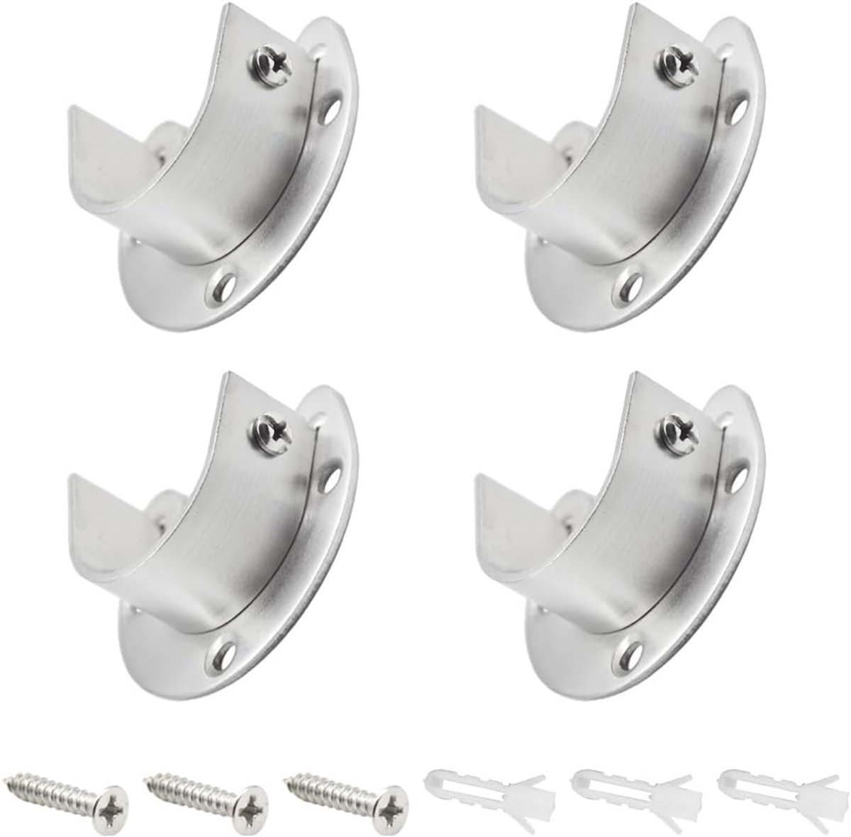 4 stuks ronde buishouder, 32 mm, stanghouder, U-vormige set, roestvrij staal, flenshouder voor kledingstangen, wasrek (FL/zilver/32 mm)