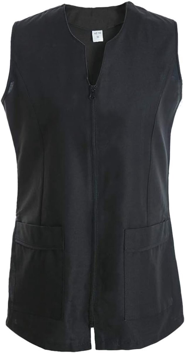 Damestas, mouwloos, wit/zwart, werkuniform