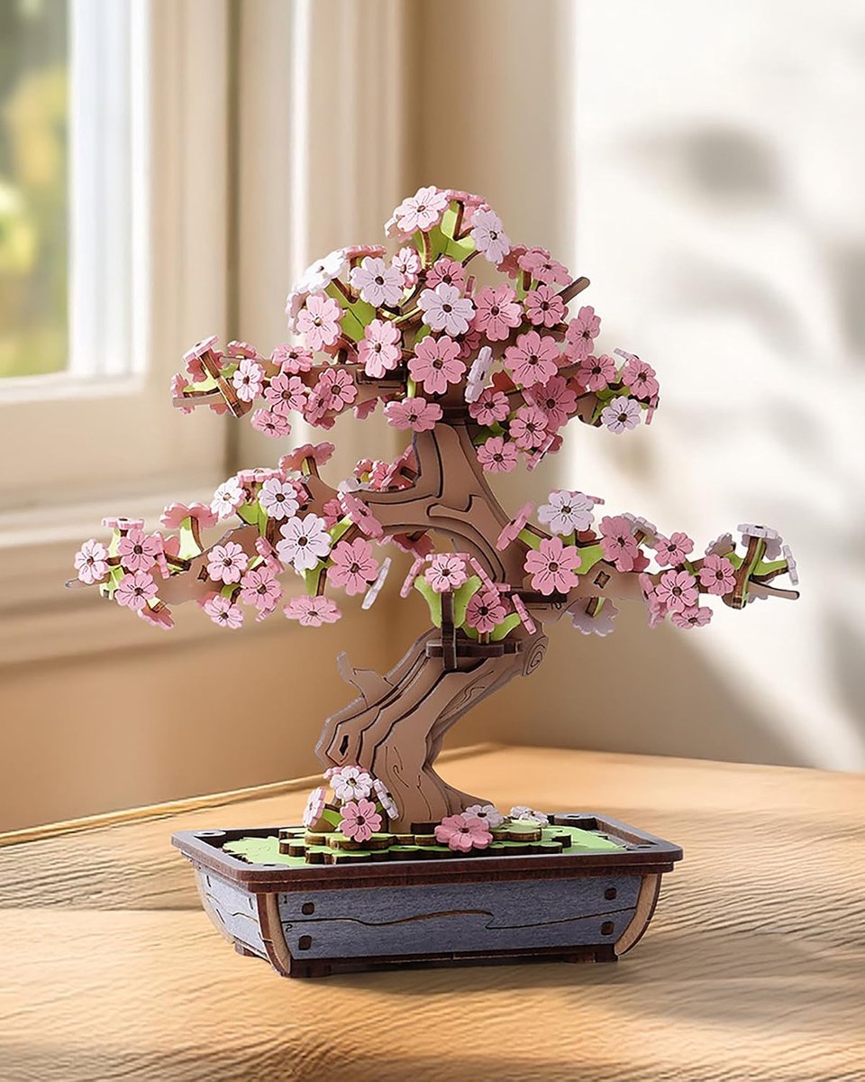 3D puzzel Sakura en groenblijvende grenen bonsai houten puzzel modelbouwsets voor volwassenen om te bouwen woondecoratie creatieve cadeaus voor volwassenen en kinderen (Sakura Bonsai)