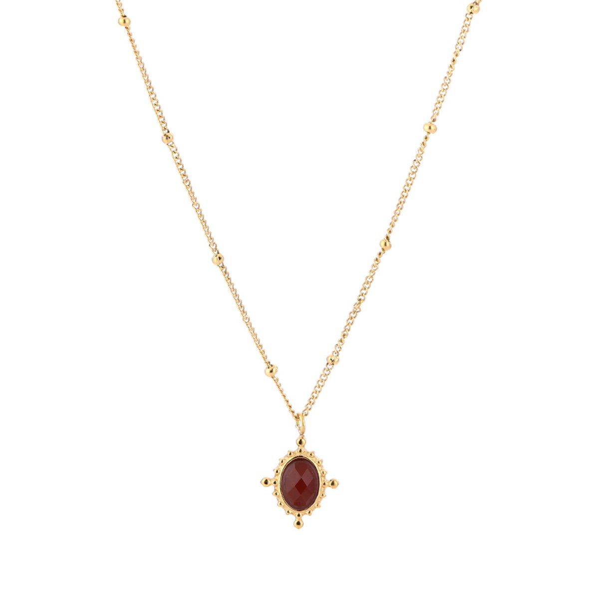 Boho Satellite Bead Chain Oval Turquoise Gemstone Pendant Necklace – Natuursteen Ketting BOHO – RVS - Rood