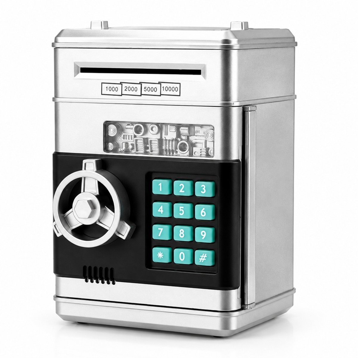 Elektronische Spaarpot met Pincode – Kinderkluis voor Munten & Briefgeld – Automatische Biljetinvoer – Spaarvarken met Geluid – Educatief Speelgoed – Zilver