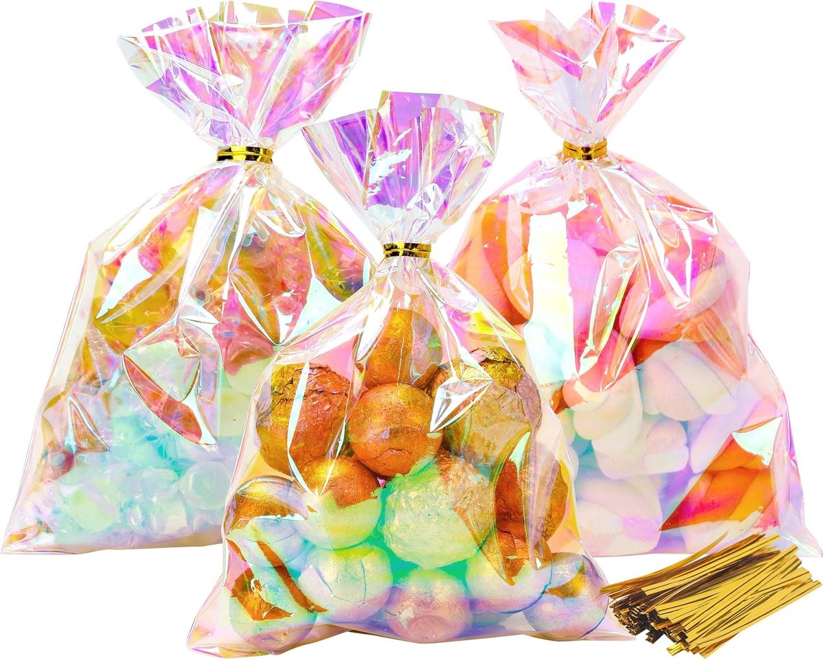 Cellofaanzakjes 100 stuks - doorzichtige kunststof - met draaibinders - voor feestjes en geschenken - SnelShoppen