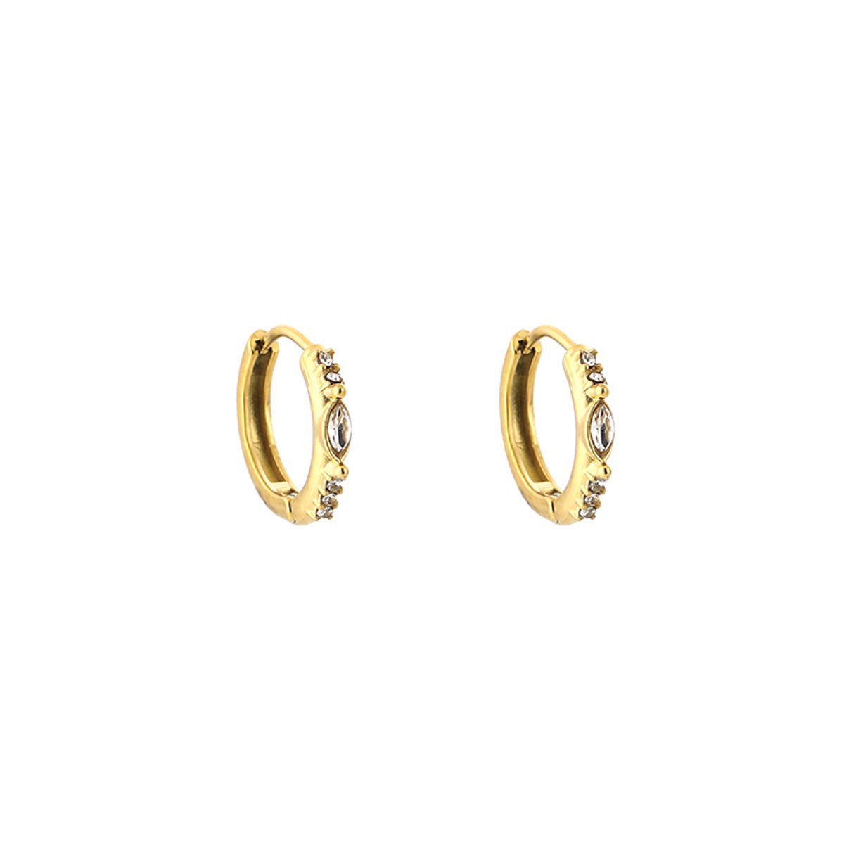 Bezel Set Zirconia Flush Band Huggie Hoops – Luxe Oorringen met Zirkonia Strass – RVS - Goud