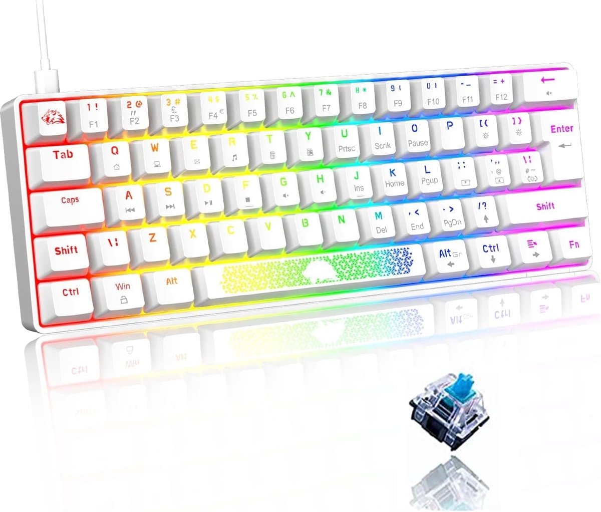 Gaming Toetsenbord 60% - RGB Verlichting - Mechanisch met Blauwe Schakelaars - Ergonomisch voor PC Gamer - SnelShoppen
