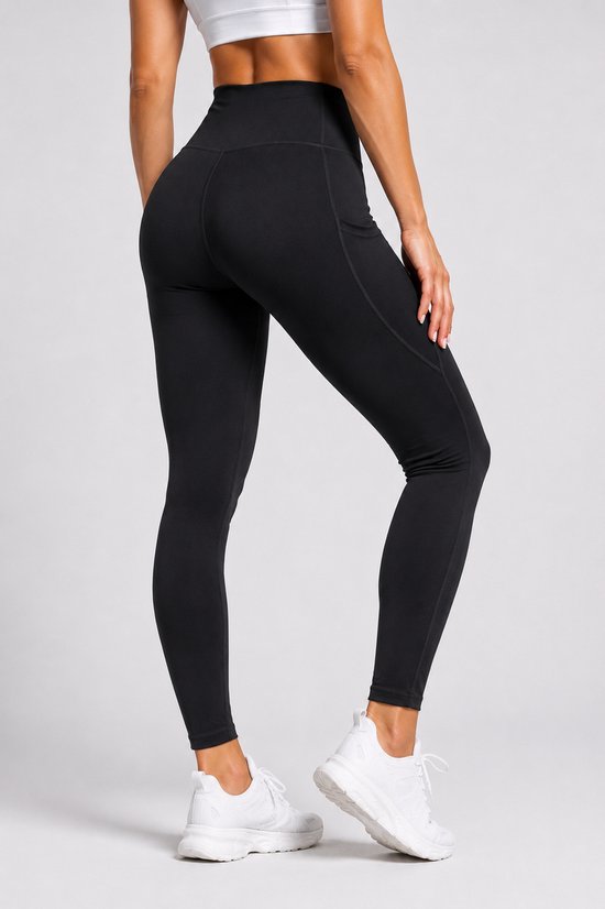 SparkNine Pacepocket dames sportlegging - met handige zakken - L - zwart - hoge taille - elastisch - squatproof - niet doorschijnend van Merkloos — afbeelding 2