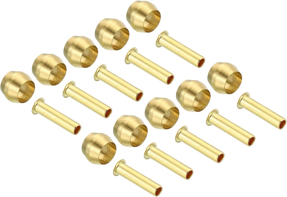 4mm buis OD messing compressie mouwen adereindhulzen, 20 Pack messing metalen kap messing compressie insert fitting assortiment kit voor lucht water gaspijp