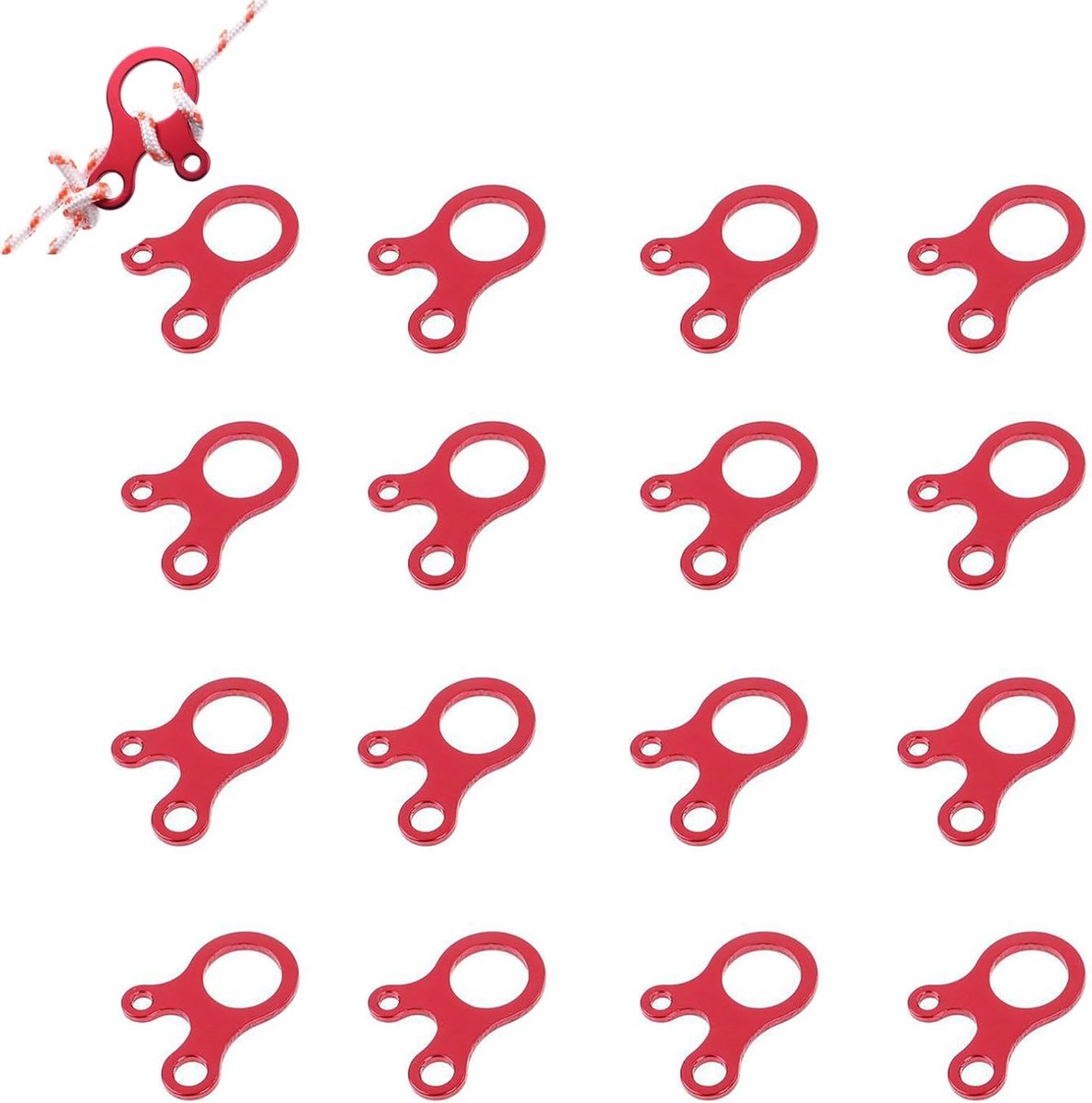 16 Stuks Touwversteller Bevestiging, Aluminium Tent Touwspanner, Touwspanners 3 Gaten, Driehoekstent Touwspanners, voor Tent, Slaapzakken, Rugzakken (Rood)