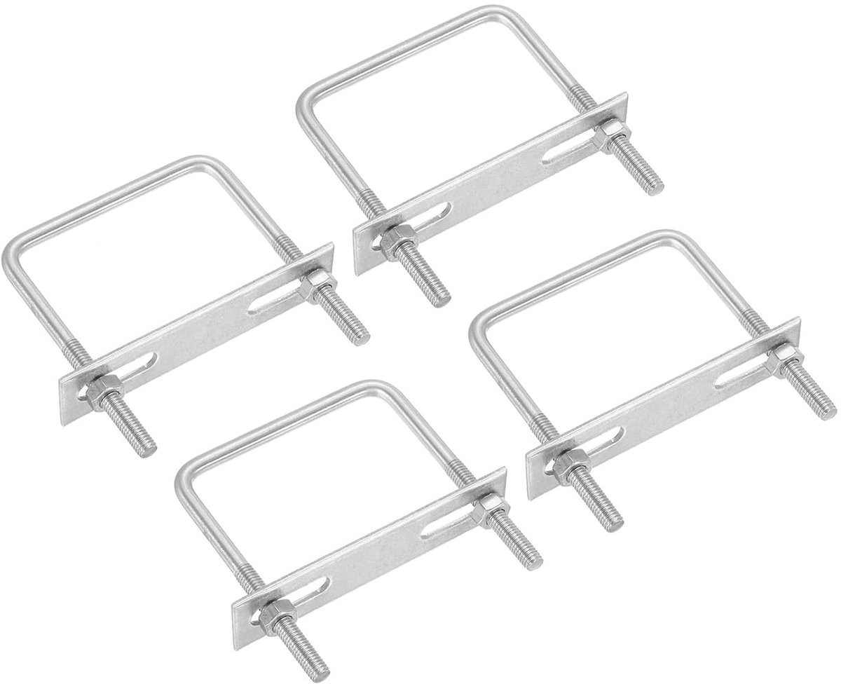 U-bouten, set van 4 stuks, 304 roestvrij staal, vierkante U-vormige bouten, reserveonderdelen met frameplaten en moeren, voor skiboard, zeilboot, aanhanger