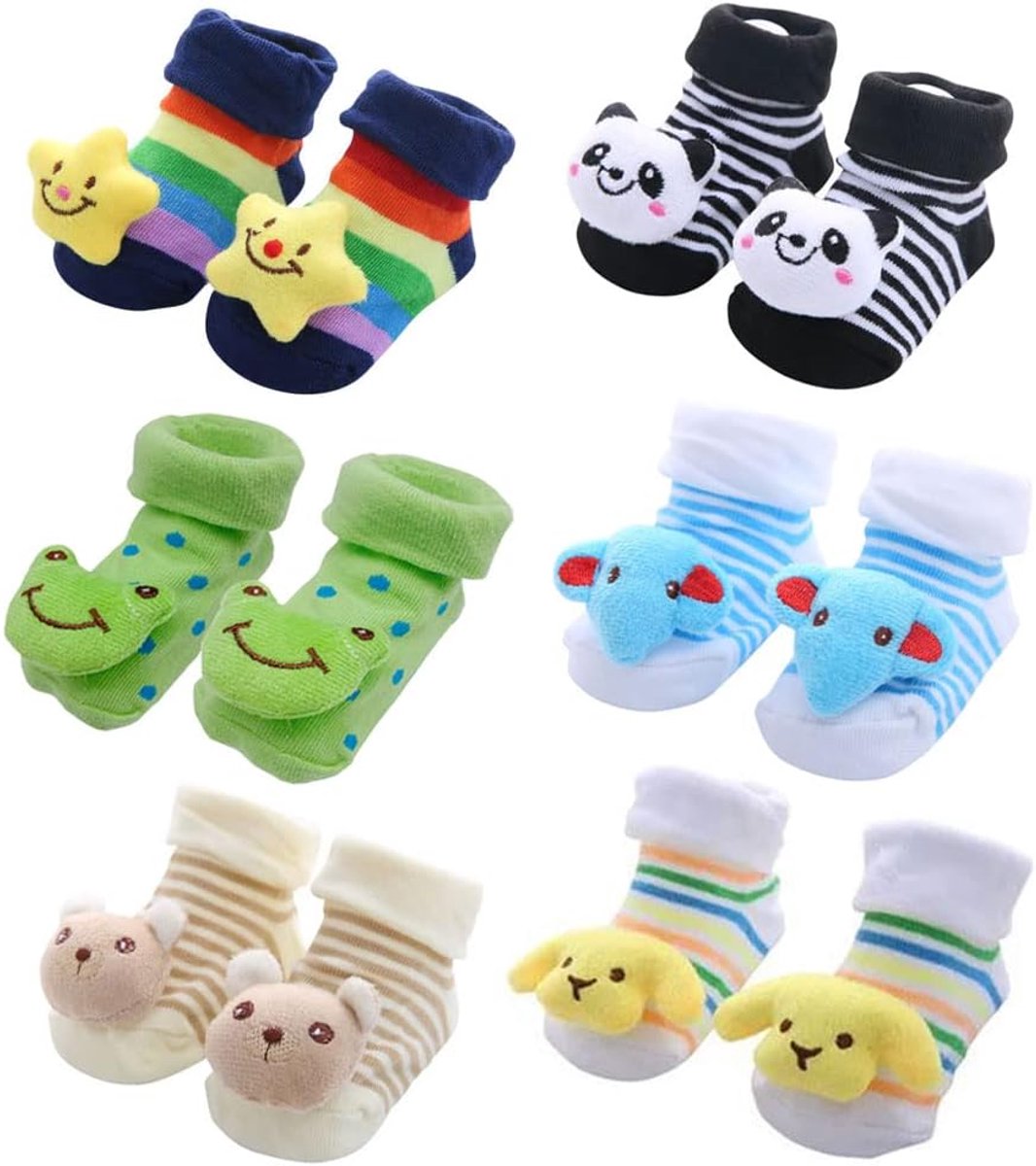 Sokken met anti slip grip katoen 3D dierenmotieven