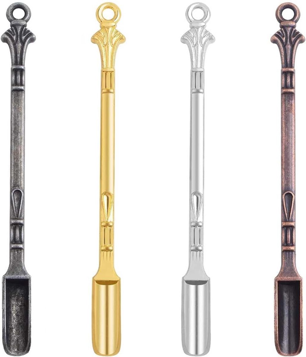 4 stuks poederlepels, retro mini-medicijnlepel, snuilepel, voor het vullen van ampullen met medicijnen, zout, kruiden, was, olie, zand