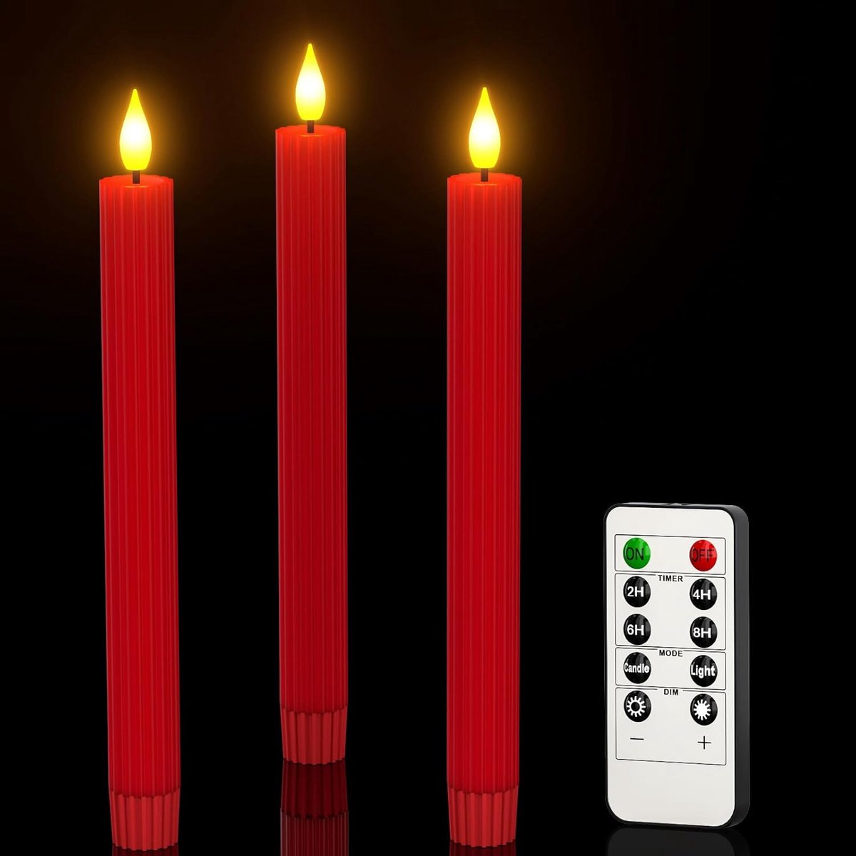 Rode LED Taper Kaarsen met Afstandsbediening Timer, 3 stks Echte Wax Vlamloze Flickering Venster Kaarsen Batterij Werkende Druppelloze Kandelaars voor Xmas Halloween Party Decoraties - Warm Wit