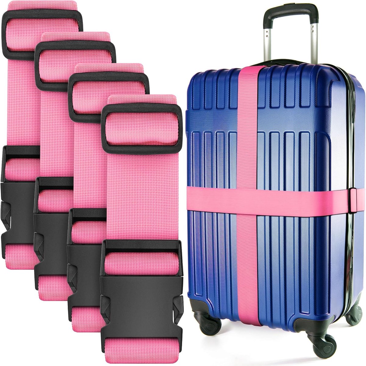 Bagageriemen/Kofferriemen - Roze, set van 4 - Premium nylon riemen voor bagagebeveiliging - Verstelbare lengte 1-2 meter - van BlueCosto