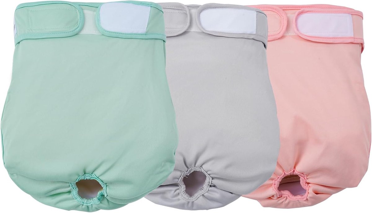 Luiers, sterk absorberend, wasbaar en milieuvriendelijk maandverband, broekje voor vrouwelijke huisdieren, roze/mint/grijs