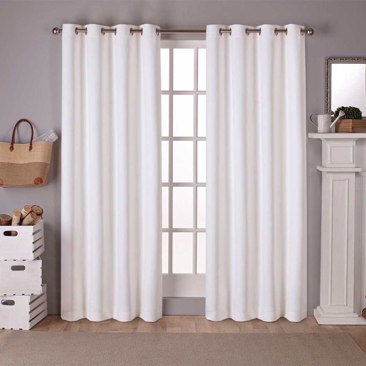 HOME Sateen Twill Woven Room Darkening Blackout Grommet Top Curtain Panel Pair, 52"x84", Vanilla