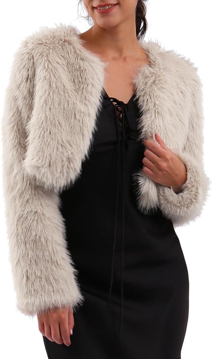 Bontjas dames, bontjas kort imitatiebont jas, pluche bontjas fleece mantel lange mouwen faux fur coat, winterjas jassen open kraag