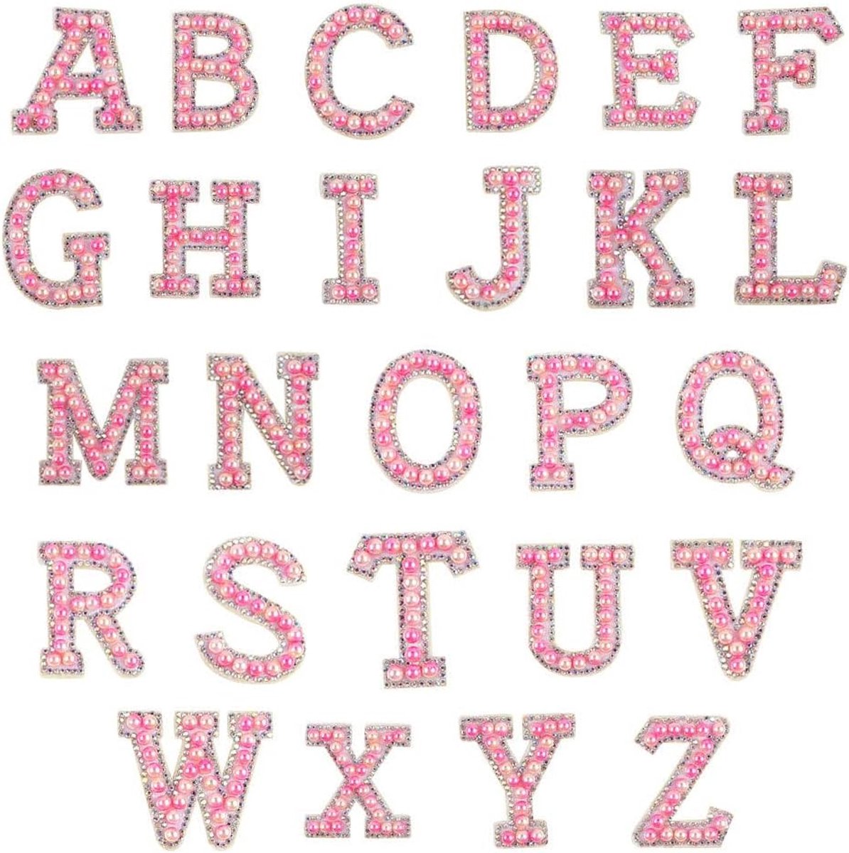 26 stuks letters, strasspatches, AZ, alfabettoepassing, 3D-naaien op alfabet, badge, borduurwerk, decoratie, reparatiepleisters voor hoeden, overhemden, schoenen, jeans, tassen (roze)