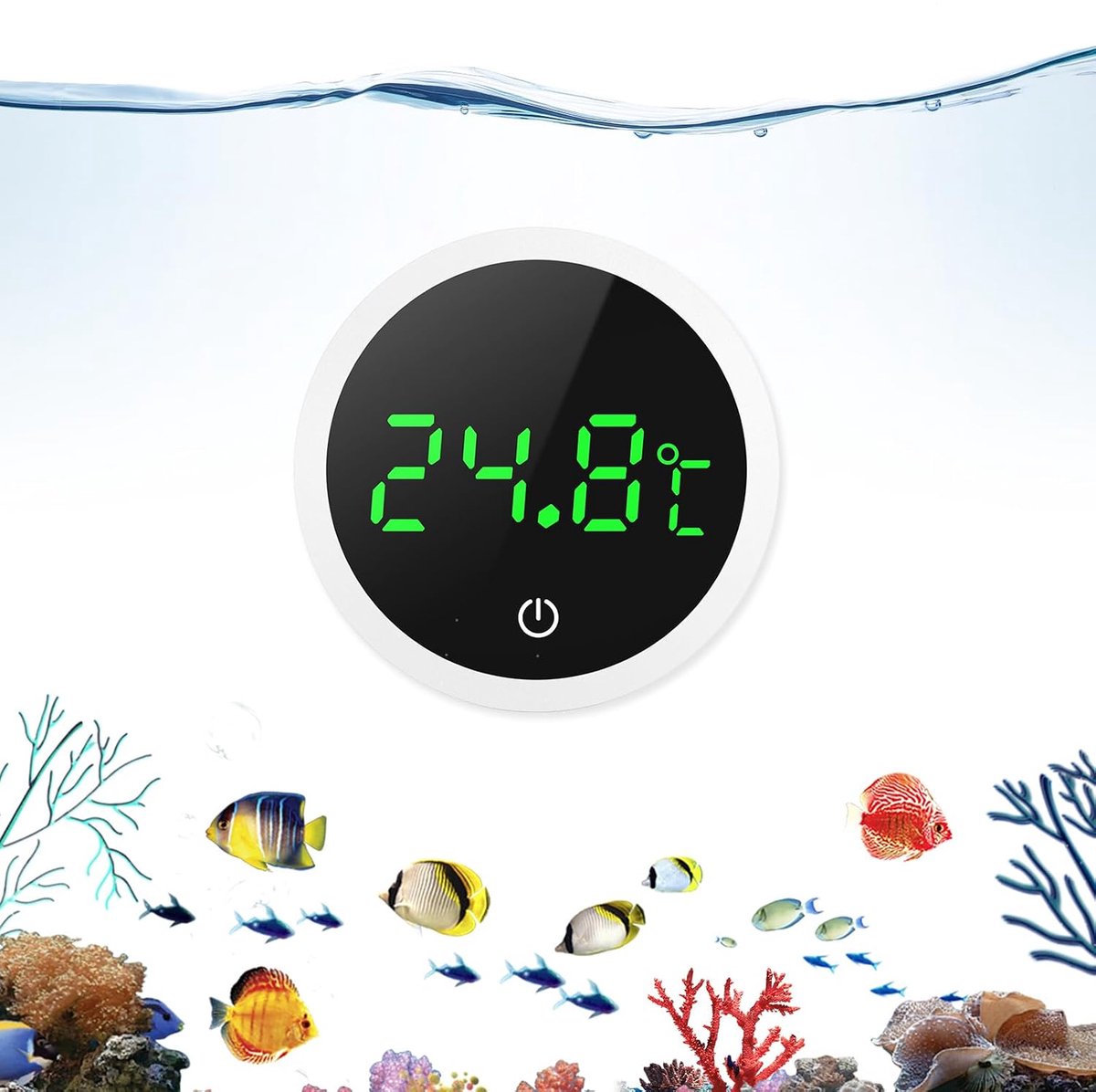 aquariumthermometer, mini-aquariumthermometer voor alle aquariummaten, digitaal led-display en hoge precisie, touch-wake-up, draadloze waterthermometer voor zoetwater-zeeaquaria