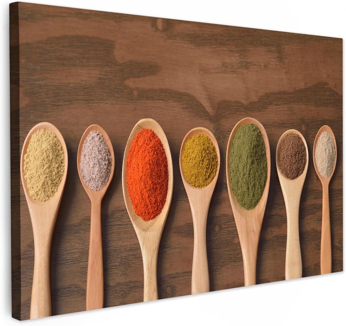 Canvas Schilderij 120x80 cm Kamer Muur Decoratie Woonkamer Slaapkamer Room Decor Wall Decoration Art Painting Pollepel - Kruiden - Eten - Specerijen - Tafel