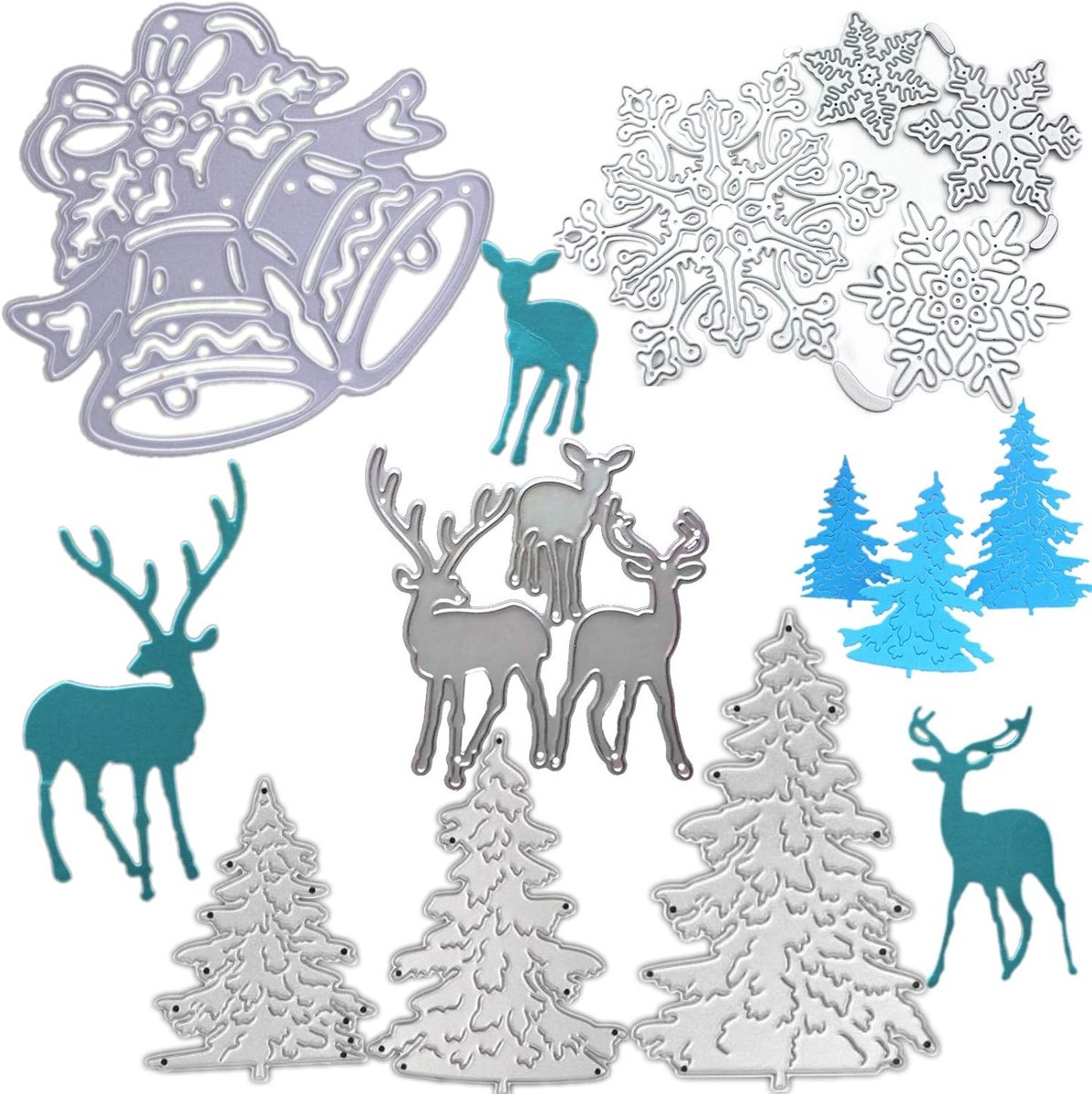 stansvormen voor knutselwerk, scrapbooking, albums, bomen, herten, sneeuwhuis, reliëfsjablonen voor het maken van kaarten, knutselen