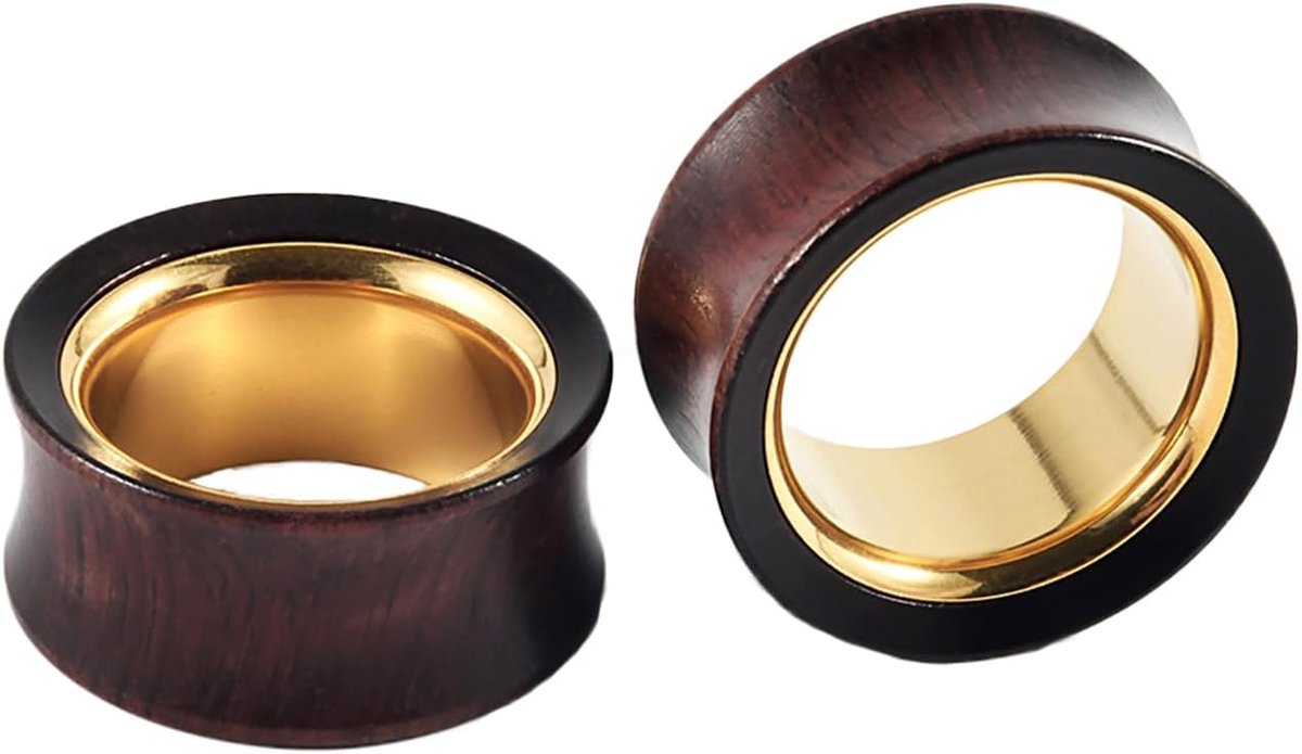 Tunnel hout 8 mm - 22 mm roestvrij staal goud oortunnel set plug piercing sieraden vrouwen mannen 2 stuks