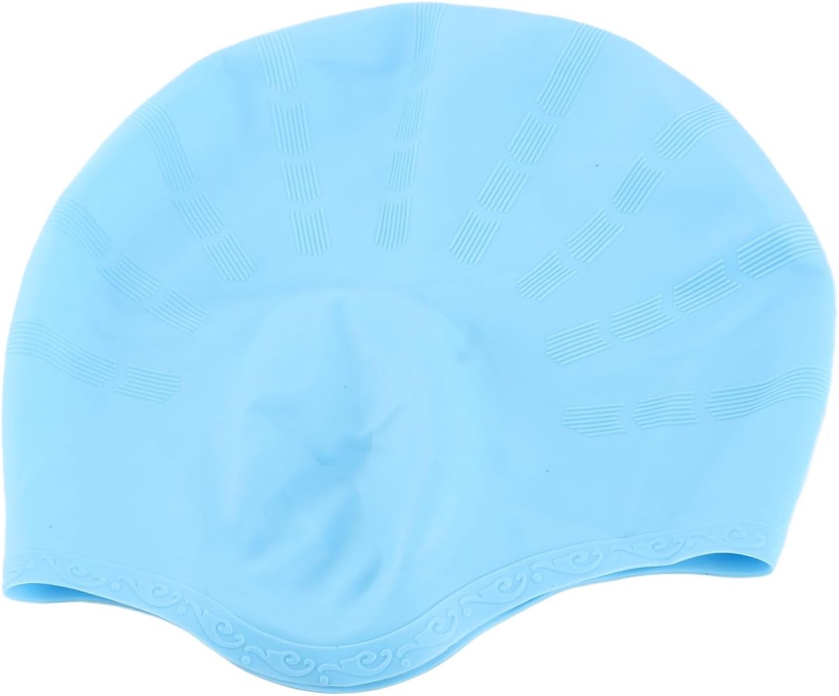 Siliconen Badmuts Rekbaar Comfortabel Lang Haar Badmuts Oorbeschermer Voor Zwembad (Blauw) - Zwemaccessoires